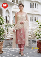 Maalde Cream & Pink Ombre Shimmer Silk Embroidered Kurta Set with Pants & Dupatta 3pc