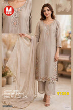 Maalde Cream & Pink Ombre Shimmer Silk Embroidered Kurta Set with Pants & Dupatta 3pc