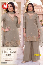 Maalde Cream & Pink Ombre Shimmer Silk Embroidered Kurta Set with Pants & Dupatta 3pc