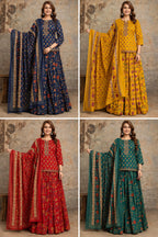 Special Festive 3pc Cotton Block Print Gopi Dress Lehenga Skirt Set with Handwork Yoke