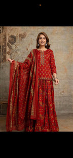 Special Festive 3pc Cotton Block Print Gopi Dress Lehenga Skirt Set with Handwork Yoke