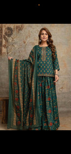 Special Festive 3pc Cotton Block Print Gopi Dress Lehenga Skirt Set with Handwork Yoke