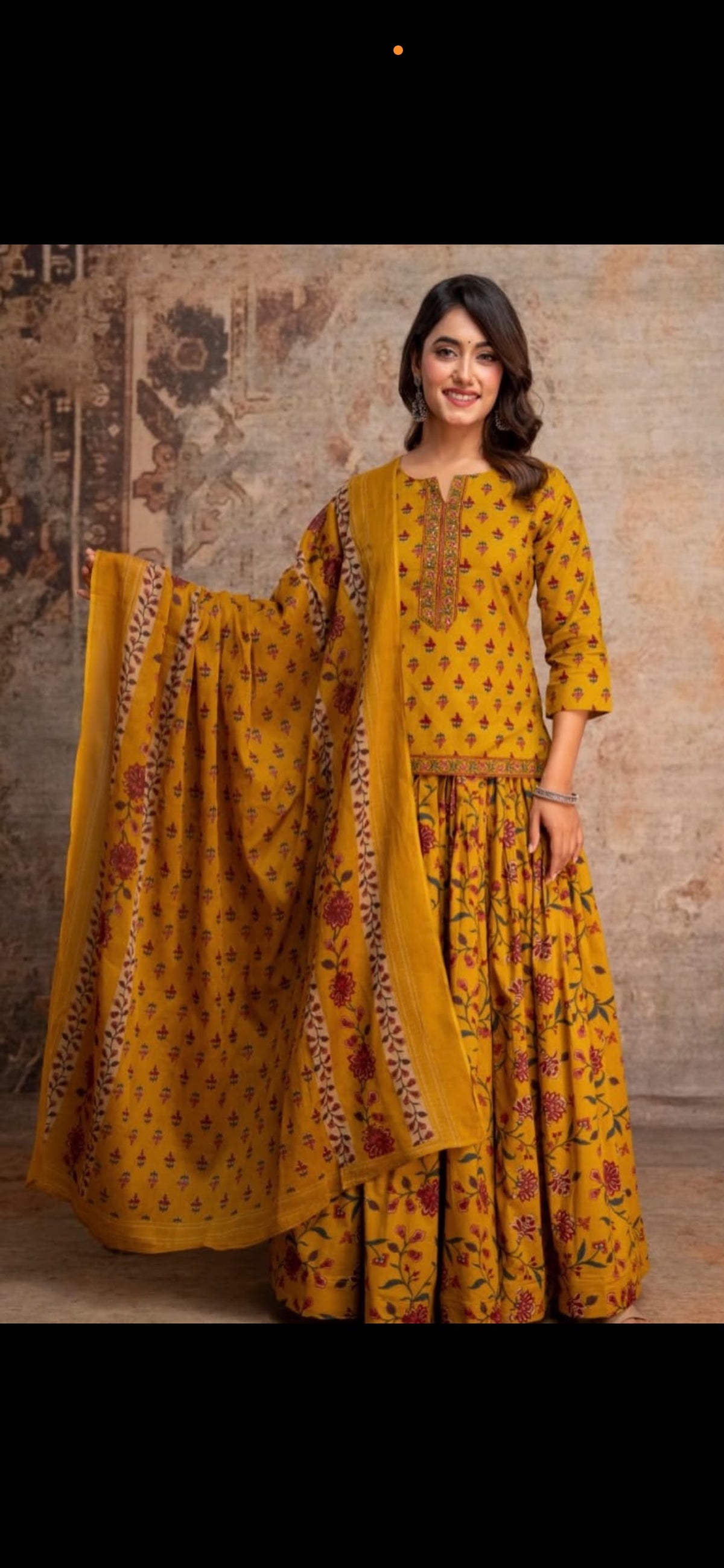 Special Festive 3pc Cotton Block Print Gopi Dress Lehenga Skirt Set with Handwork Yoke