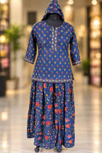 Special Festive 3pc Cotton Block Print Gopi Dress Lehenga Skirt Set with Handwork Yoke