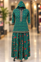 Special Festive 3pc Cotton Block Print Gopi Dress Lehenga Skirt Set with Handwork Yoke
