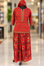 Special Festive 3pc Cotton Block Print Gopi Dress Lehenga Skirt Set with Handwork Yoke