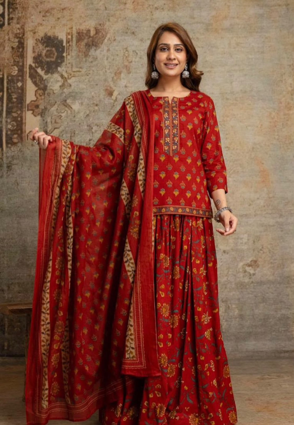 Special Festive 3pc Cotton Block Print Gopi Dress Lehenga Skirt Set with Handwork Yoke
