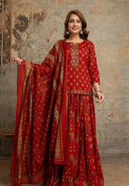 Special Festive 3pc Cotton Block Print Gopi Dress Lehenga Skirt Set with Handwork Yoke