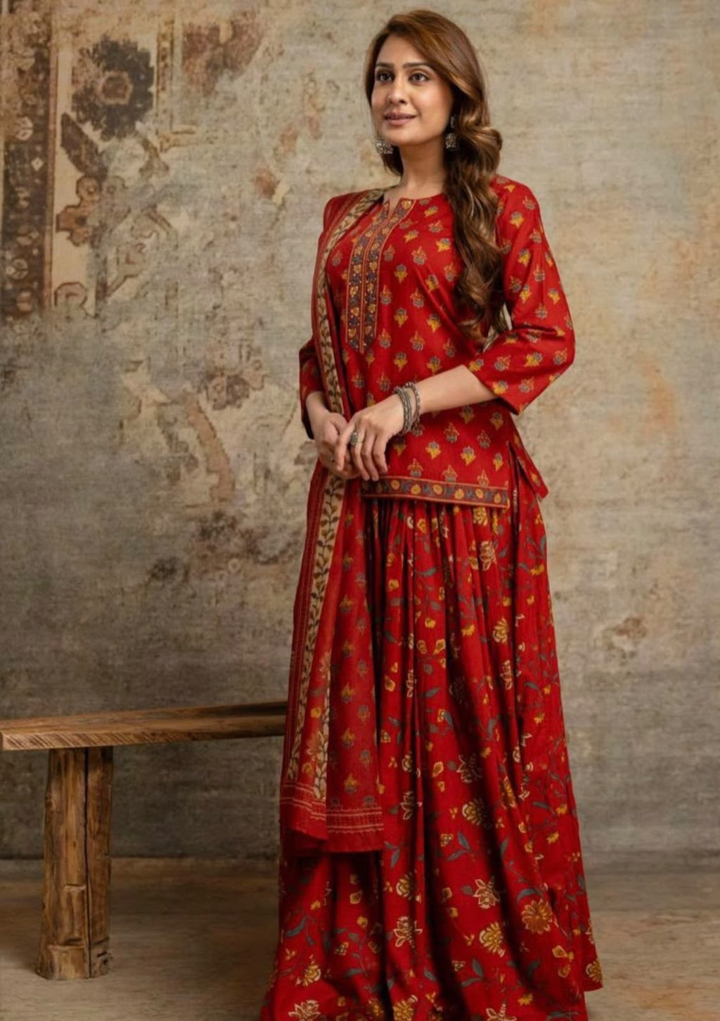 Special Festive 3pc Cotton Block Print Gopi Dress Lehenga Skirt Set with Handwork Yoke