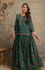 Special Festive 3pc Cotton Block Print Gopi Dress Lehenga Skirt Set with Handwork Yoke