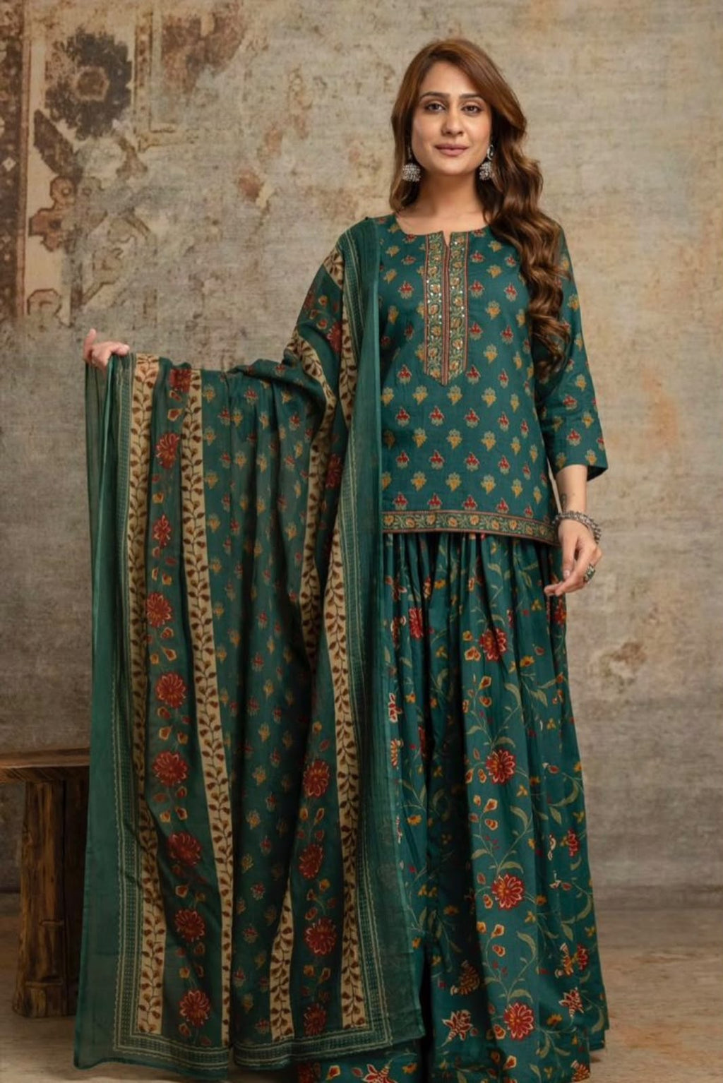 Special Festive 3pc Cotton Block Print Gopi Dress Lehenga Skirt Set with Handwork Yoke