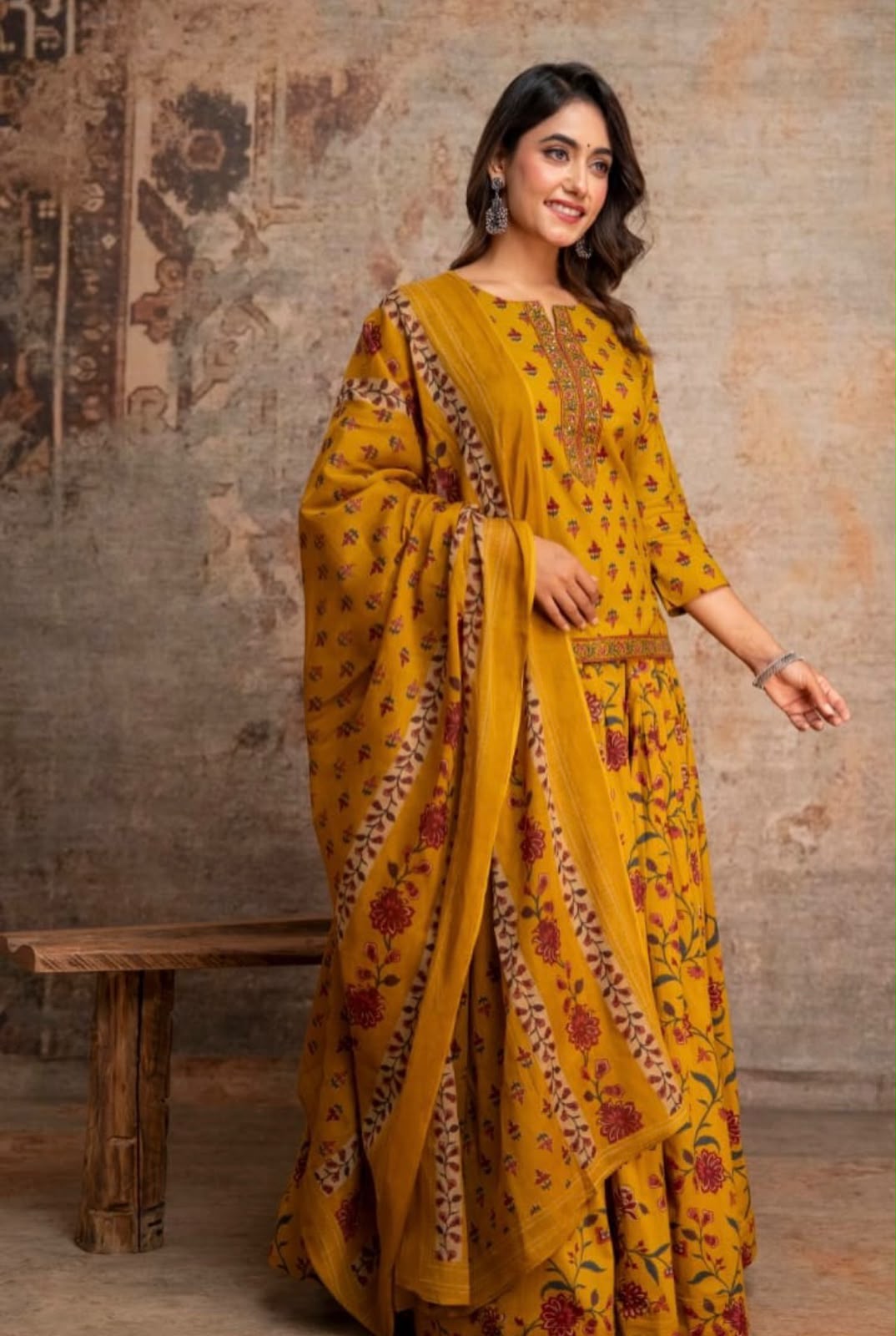 Special Festive 3pc Cotton Block Print Gopi Dress Lehenga Skirt Set with Handwork Yoke