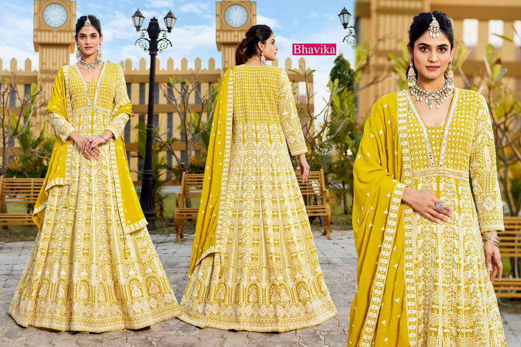 Peach Mal Chanderi Embroidered Frock Anarkali Suit Set with Dupatta