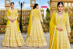 Peach Mal Chanderi Embroidered Frock Anarkali Suit Set with Dupatta