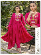 Peach Mal Chanderi Embroidered Frock Anarkali Suit Set with Dupatta