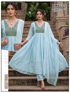 Peach Mal Chanderi Embroidered Frock Anarkali Suit Set with Dupatta