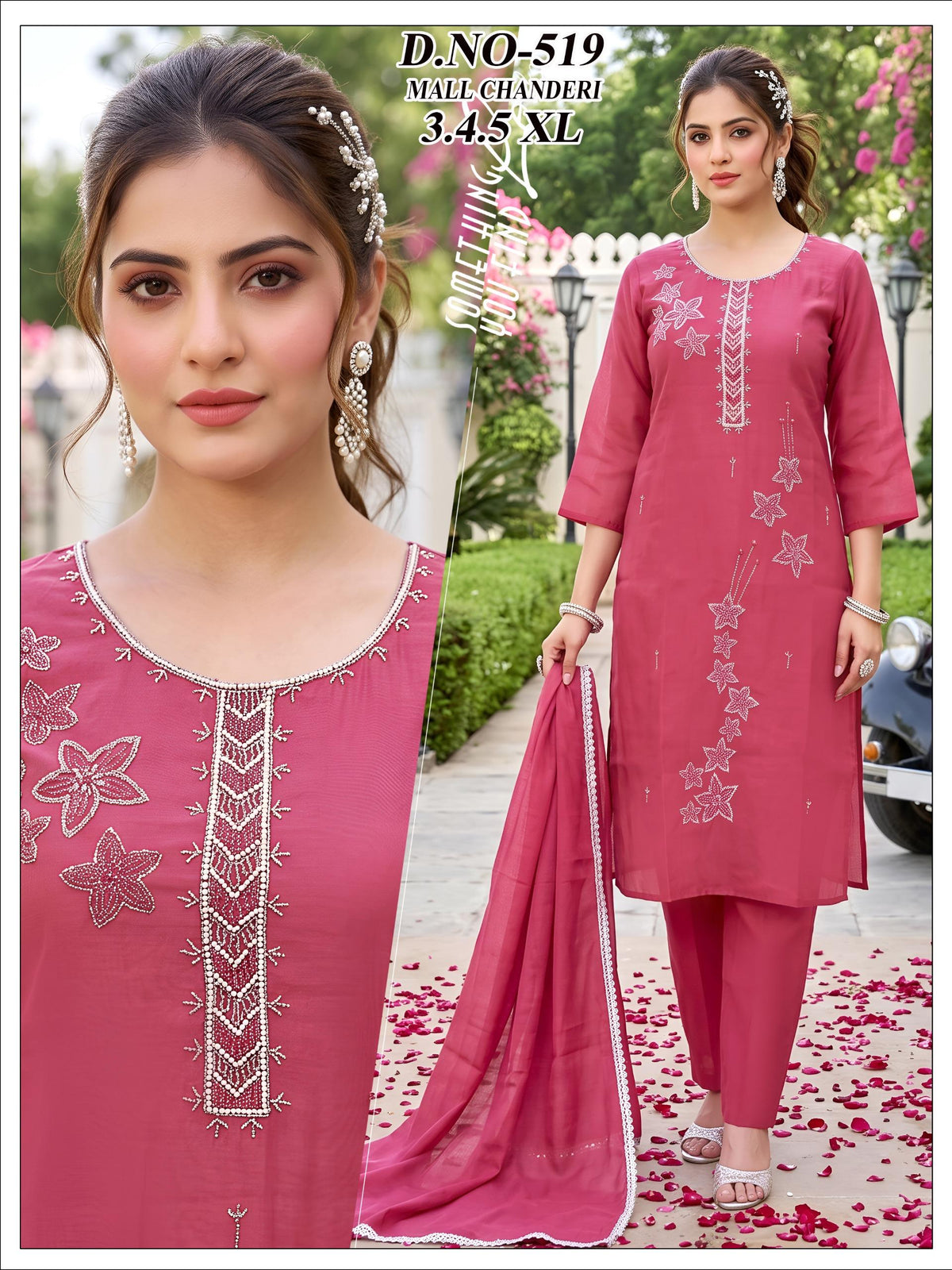Sea Green Mal Chanderi Handwork Embroidered Kurta Set with Pants & Dupatta