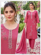 Chanderi Handwork Embroidered Kurta Set with Pants & Dupatta 3pc