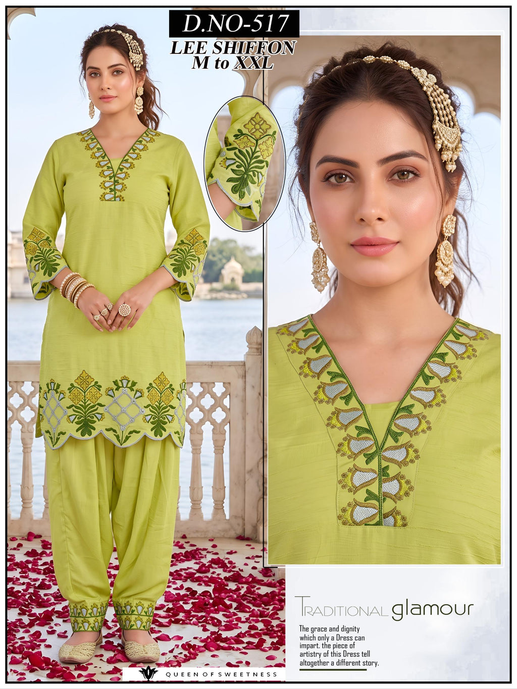 Pistachio Green Lee Shiffon Embroidered Kurti with Farsi Salwar Set