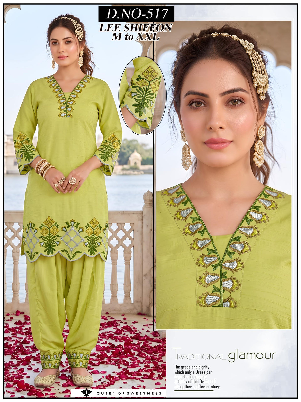 Pistachio Green Lee Shiffon Embroidered Kurti with Farsi Salwar Set