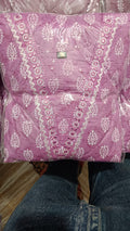 Mauve Lavender Cotton Printed Gopi Dress Set with Mirror & Threadwork Yoke