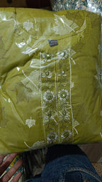 Mauve Lavender Cotton Printed Gopi Dress Set with Mirror & Threadwork Yoke