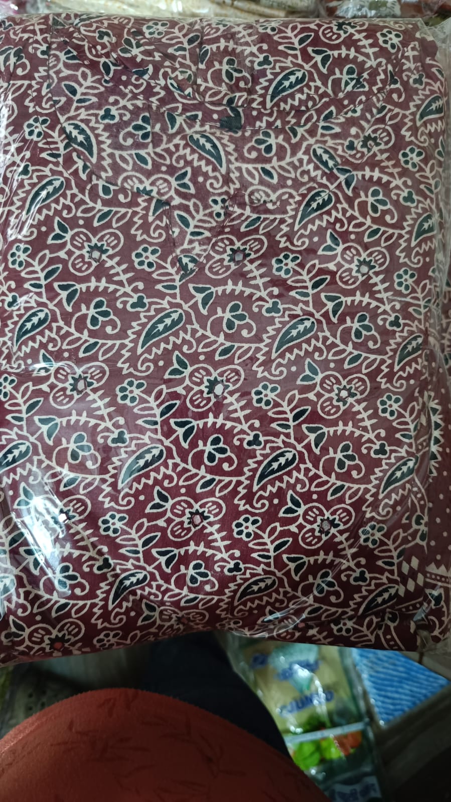 Mauve Lavender Cotton Printed Gopi Dress Set with Mirror & Threadwork Yoke