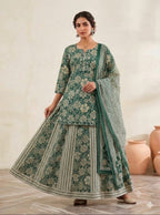 Mauve Lavender Cotton Printed Gopi Dress Set with Mirror & Threadwork Yoke