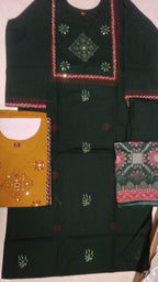 Swaadesh Dhabu Cotton Embroidered Kurti Set with Palazzo & Printed Dupatta 3pc