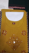 Swaadesh Dhabu Cotton Embroidered Kurti Set with Palazzo & Printed Dupatta 3pc