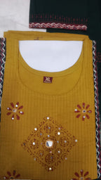 Swaadesh Dhabu Cotton Embroidered Kurti Set with Palazzo & Printed Dupatta 3pc