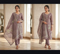 Off-White & Lavender Bundi Silk Floral Printed Kurti Set with Bottom & Dupatta 3pc