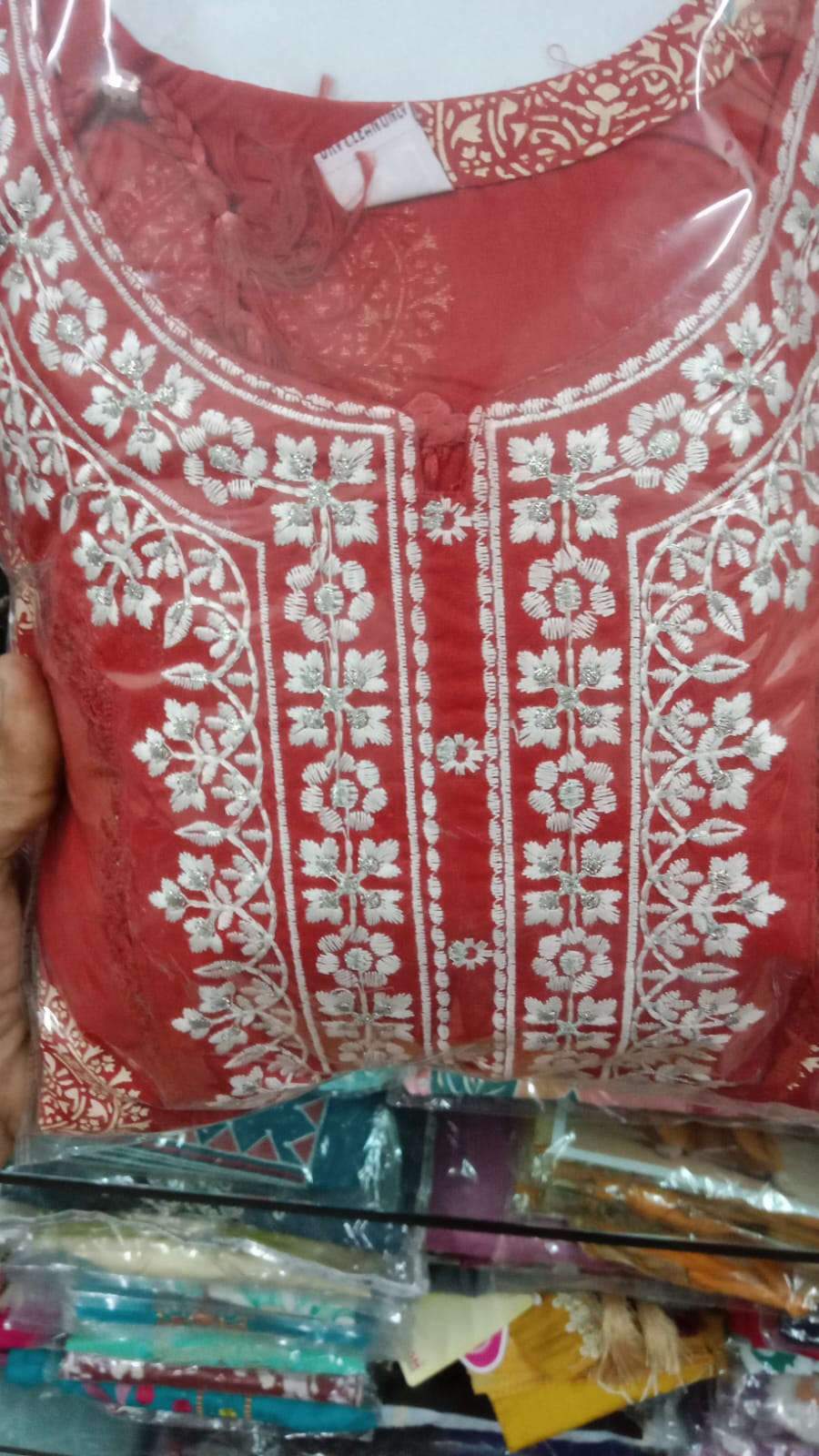 Rust Red Dhabu Cotton Angrakha Style Printed Kurta Set with Palazzo & Dupatta 3pc