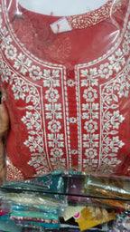 Rust Red Dhabu Cotton Angrakha Style Printed Kurta Set with Palazzo & Dupatta 3pc