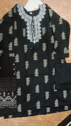 Rust Red Dhabu Cotton Angrakha Style Printed Kurta Set with Palazzo & Dupatta 3pc
