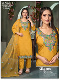 Mustard Yellow Roman Silk Multi-Color Embroidered Kurti Set with Straight Pants & Dupatta 3pc