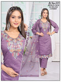 Lavender Purple Roman Silk Multi-Color Embroidered Kurti Set with Straight Pants & Dupatta 3pc