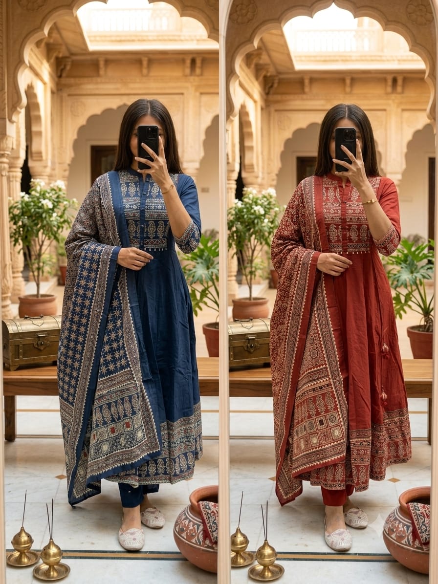 Graceful Premium Cotton 60*60 Anarkali Dupatta Set