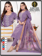 Roman Silk Floral Embroidery Kurta Set with Scalloped Dupatta 3pc
