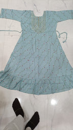 Elegant Black Rayon Flared Single Frock with Embroidered Yoke