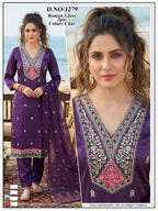Designer Roman Silk 3pc Suit Set – Premium Embroidered Kurti, Pant & Dupatta Combo