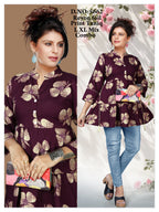 Women's Premium 22kg Heavy Rayon Floral Foil Print Peplum Short Kurti / Tunic Combo