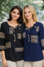 Women's Premium 22kg Heavy Rayon Printed Short Kurti / Top with Shoulder Tie-Up