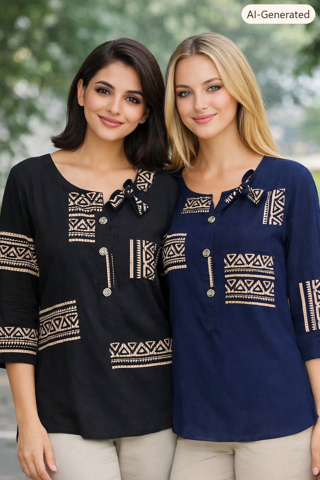 Women's Premium 22kg Heavy Rayon Printed Short Kurti / Top with Shoulder Tie-Up