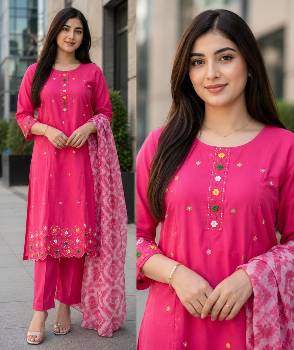 Elegant Beige Roman Shimmer Silk Embroidered Kurta Set with Dupatta