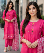 Elegant Beige Roman Shimmer Silk Embroidered Kurta Set with Dupatta