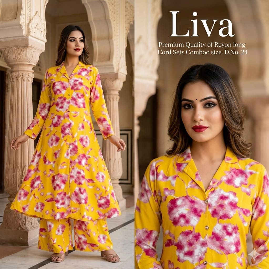 Stylish Premium Rayon A-Line Long Co-ord Set with Gold Foil Print