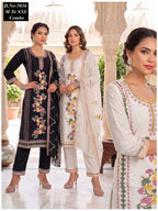 Elegant Roman Silk Embroidered Suit Set with Floral Work 3pc