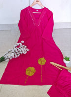 Pure Cotton 60x60 Flared Suit Set with Embroidery & Real Mirror Work