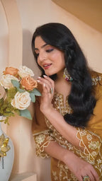 House of Pataudi Women Mustard Yellow Embroidered Silk Blend Kurta Set with Dupatta
